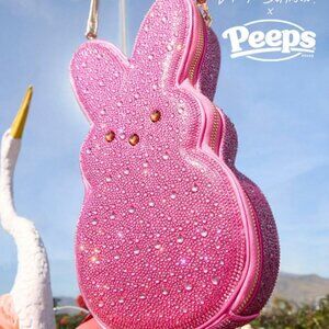 Betsey Johnson Kitsch Peeps Pink Rhinestone Bunny Rabbit Easter Crossbody Bag